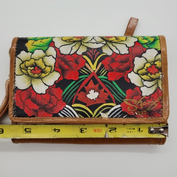 SHARIF | Artistic Expressions leather hand painted maple leaf floral wallet - Picture 10 of 11